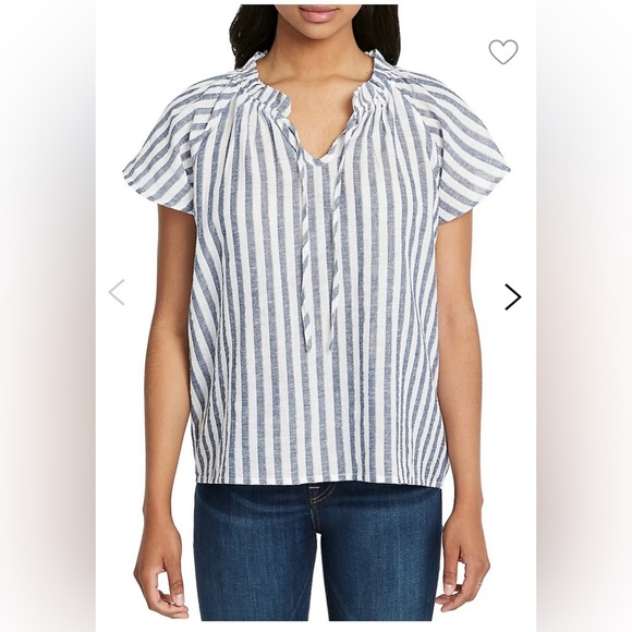 Buffalo David Bitton Lauren Nautical Stripe Short-Sleeve Blouse - Picture 1 of 5